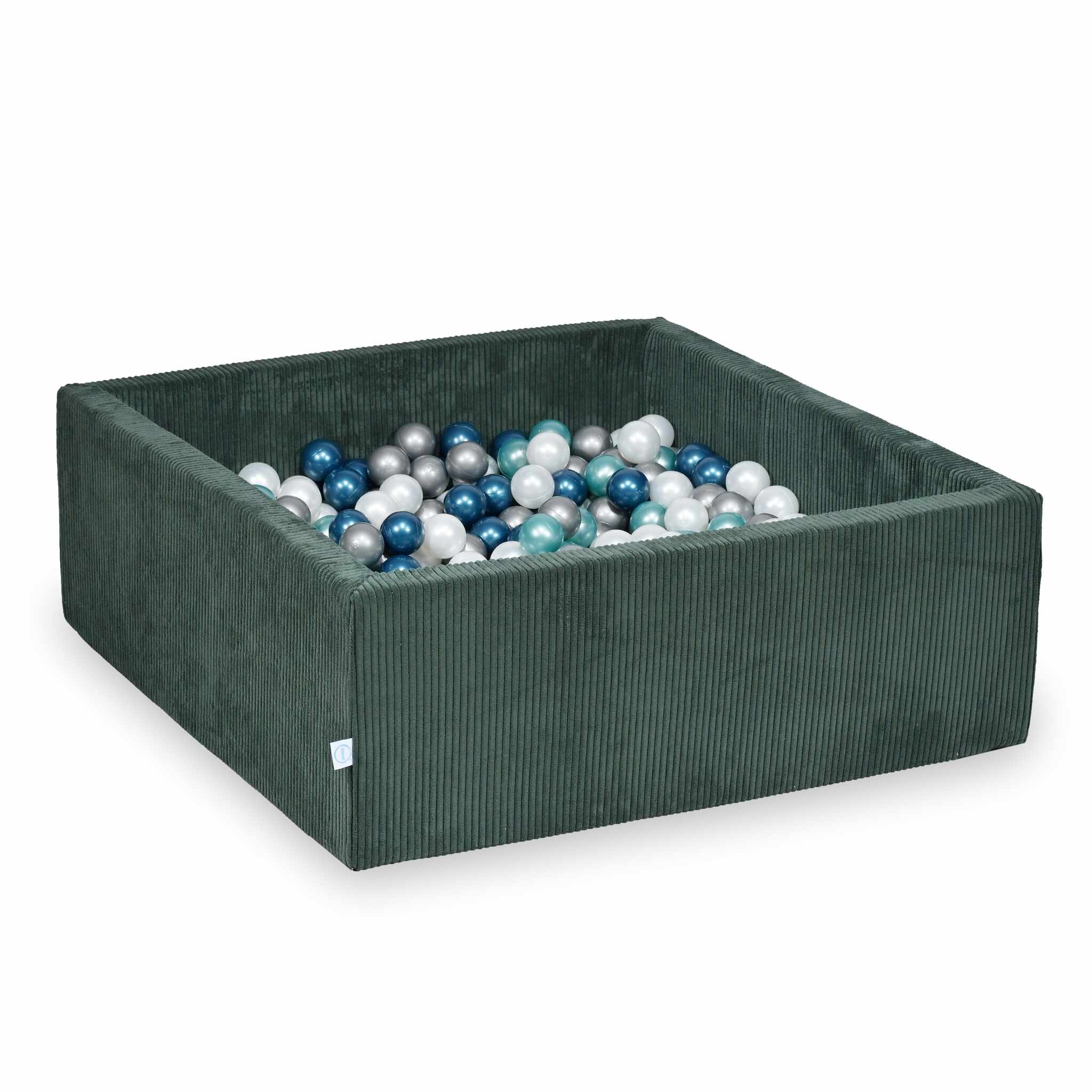 Square ball pit with balls 110 × 110 × 40 cm corduroy green + 600 balls