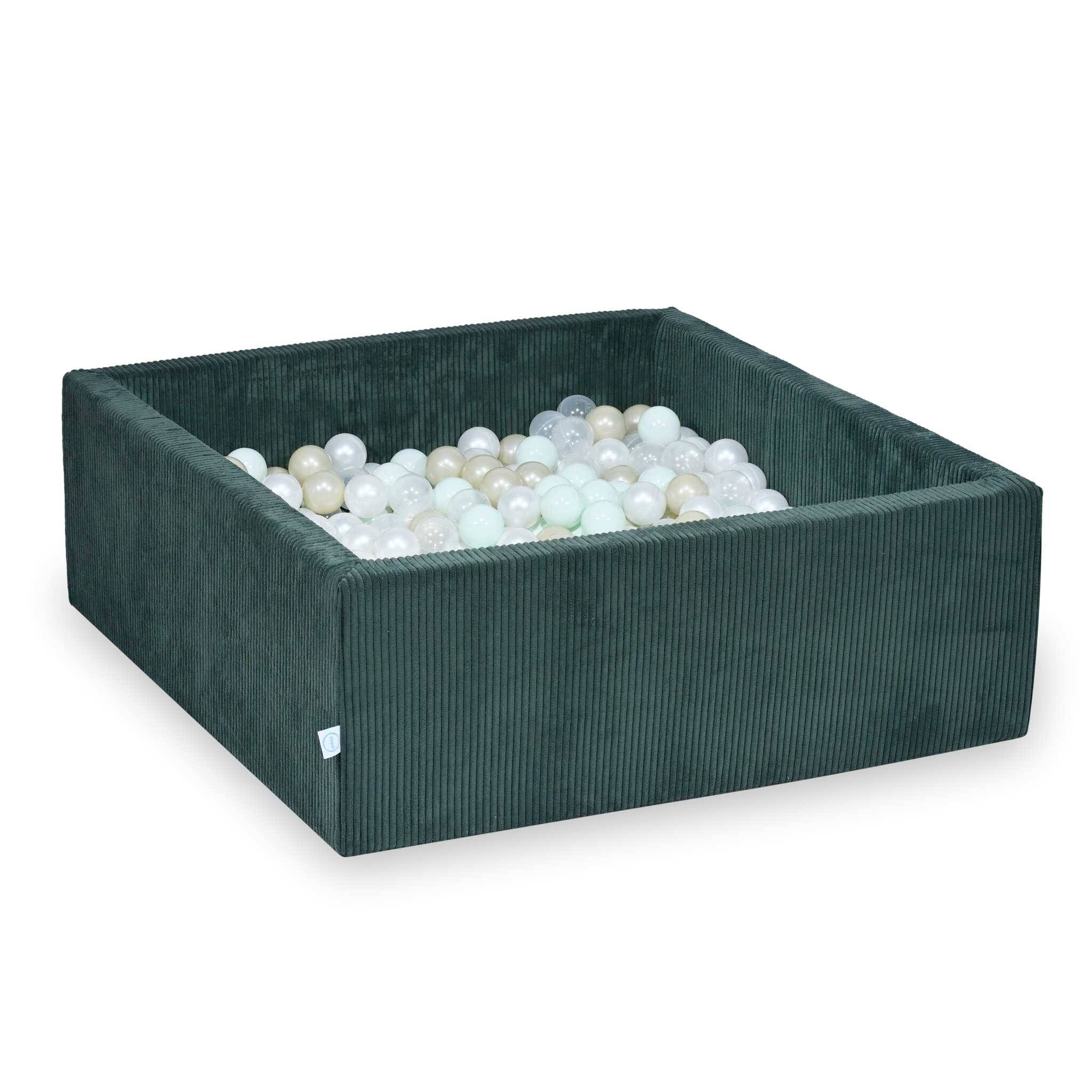 Square ball pit with balls 110 × 110 × 40 cm corduroy green + 600 balls