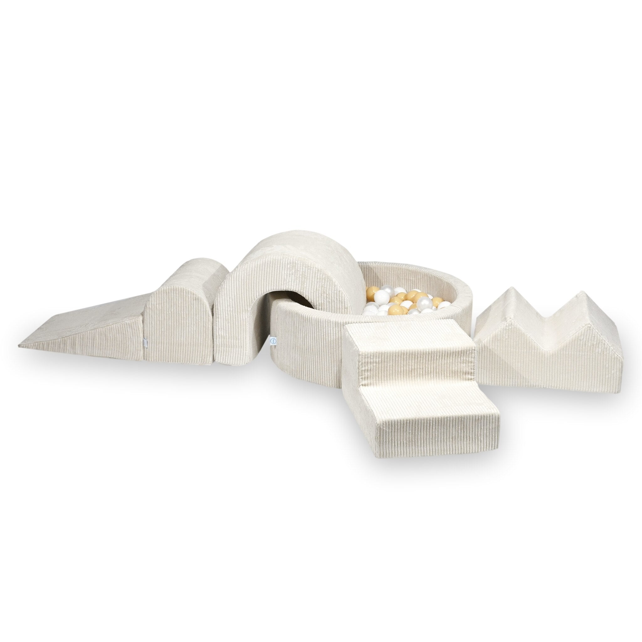 Mimii Schaumstoff-Spielset mit rundem Bällebad 90 × 30 cm aus Cord in Beige – 5-teilig, mit 200 Bällen