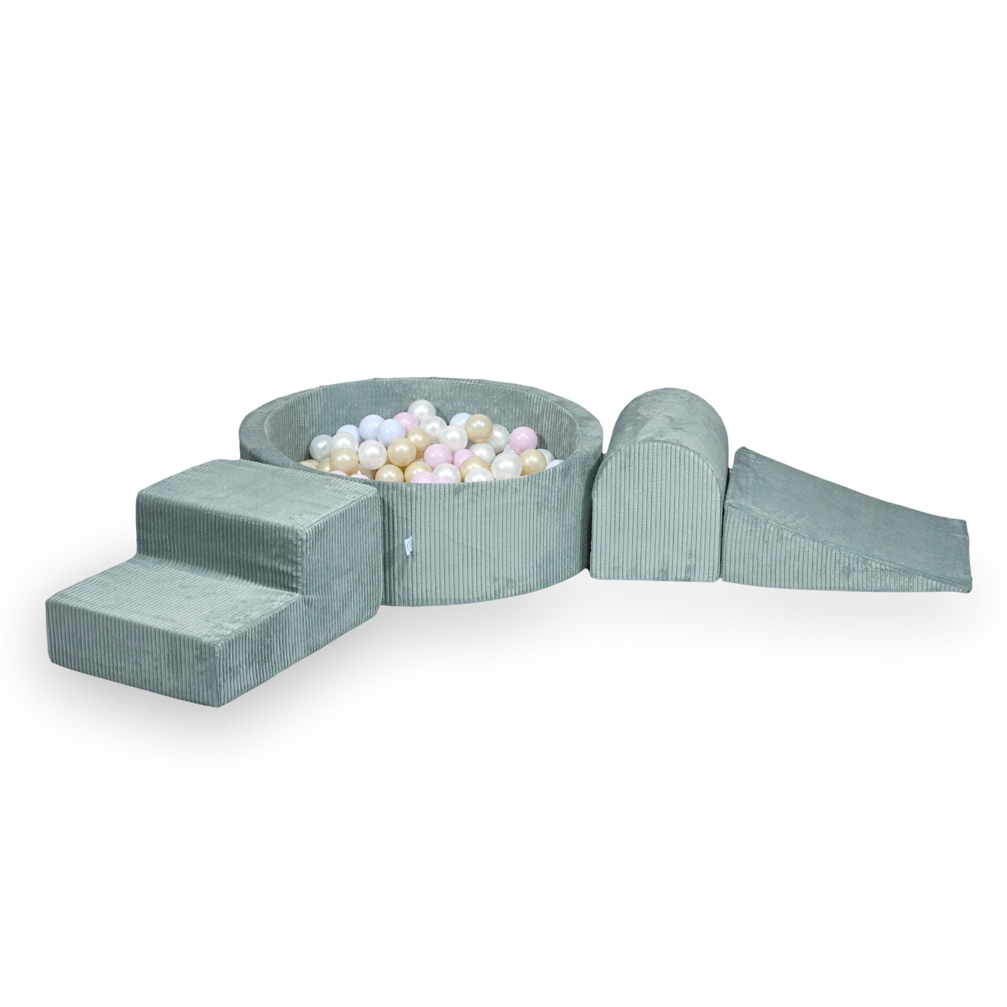 Foam play set with round ball pit corduroy light mint + 200 balls