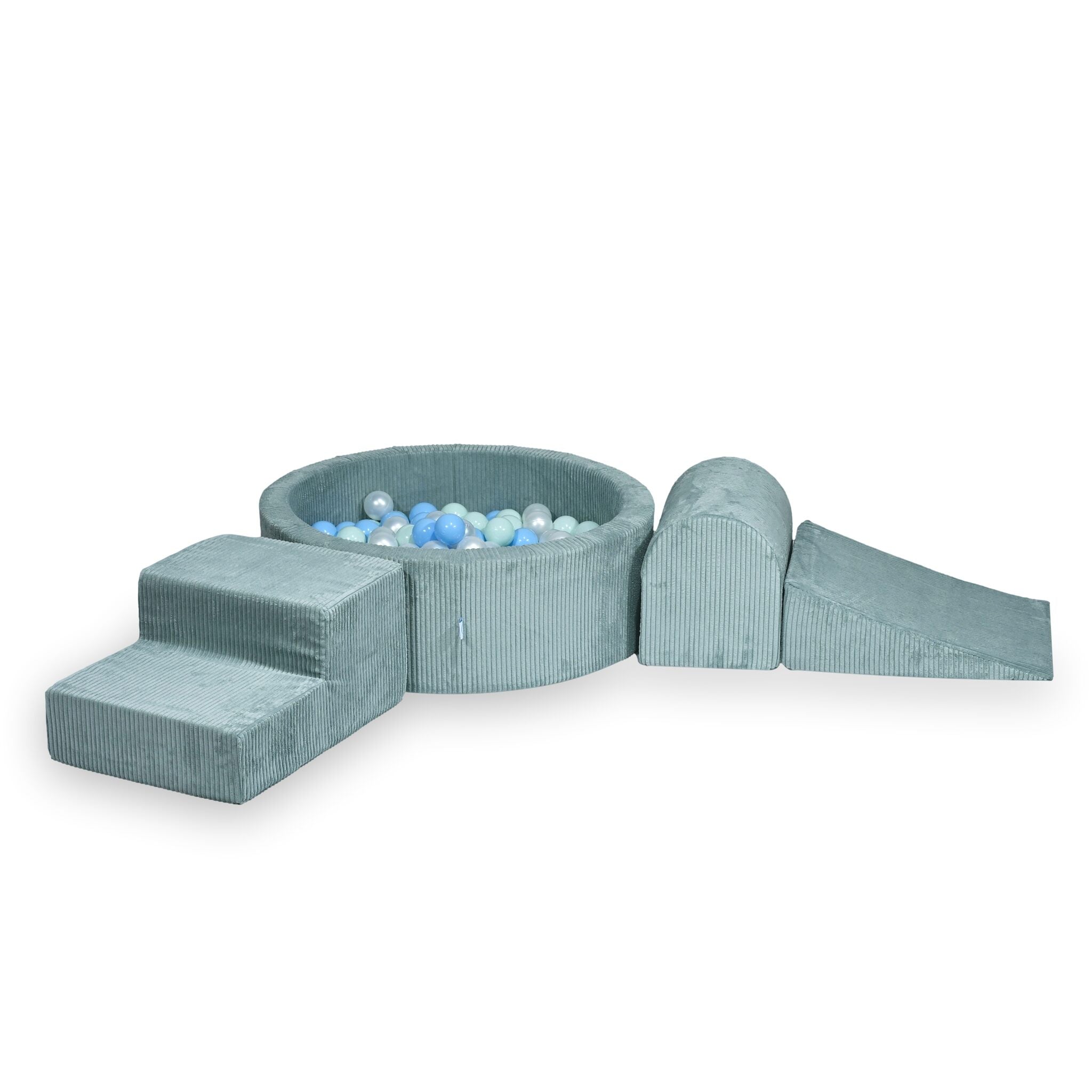 Mimii Schaumstoff-Spielset mit rundem Bällebad 90 × 30 cm aus Cord in Hellmint – mit 200 Bällen