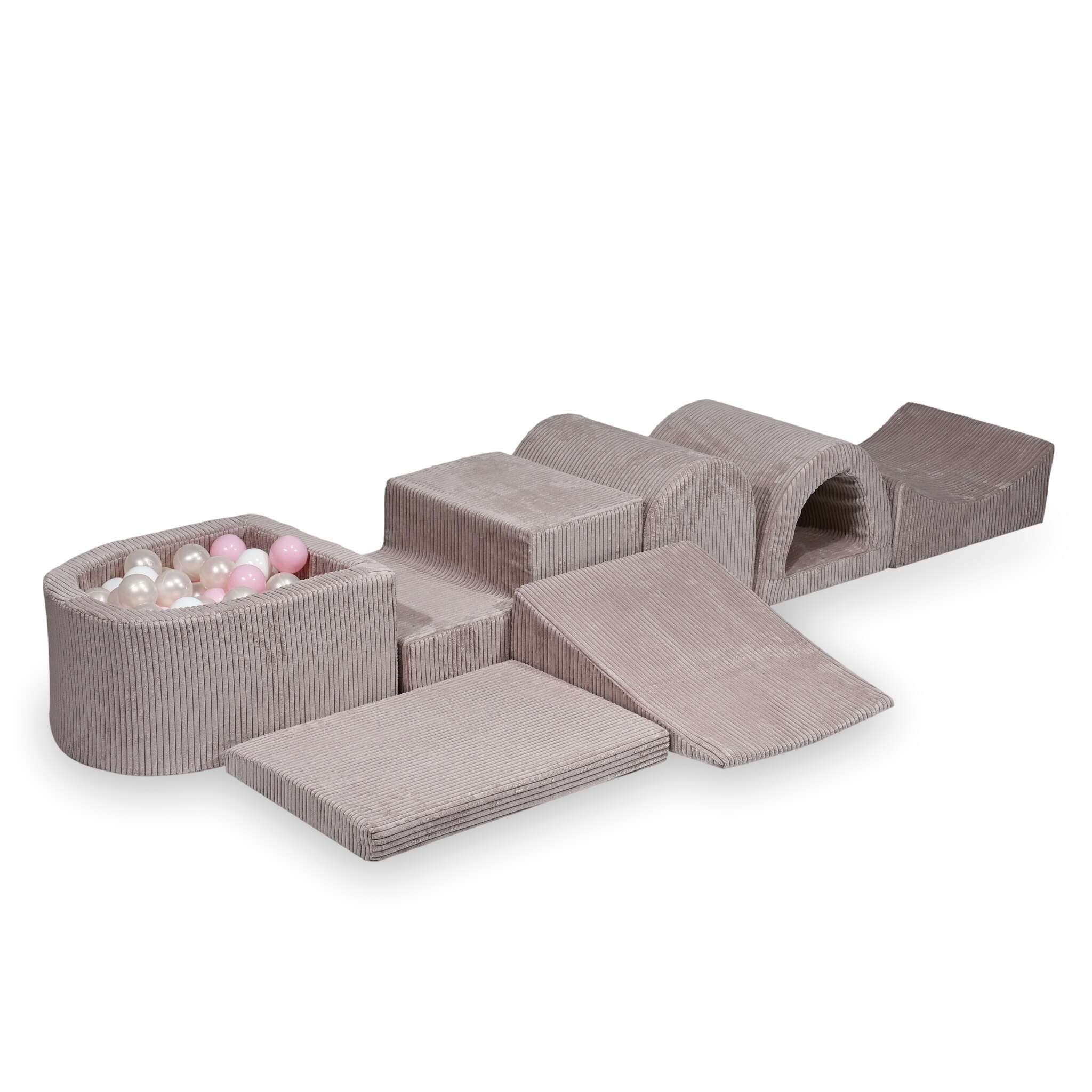 Mimii großes Schaumstoff-Spielset mit Mini-Bällebad aus Cord in Hellrosa – mit 100 Bällen