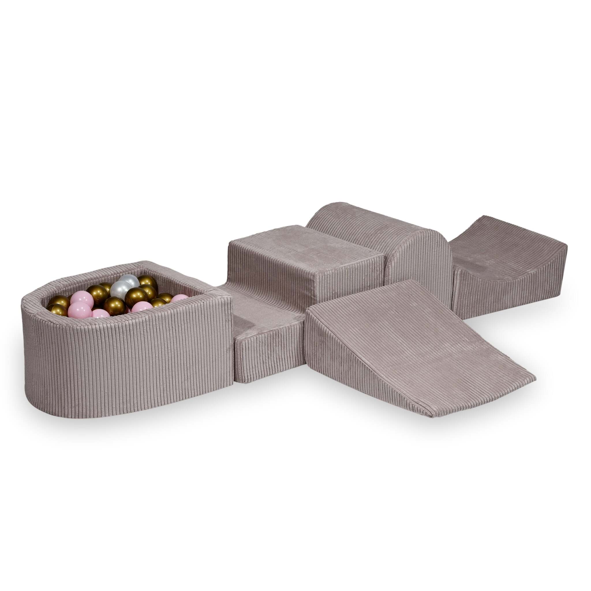 Mimii Schaumstoff-Spielset mit Hügel und Mini-Bällebad aus Cord in Hellrosa – mit 100 Bällen