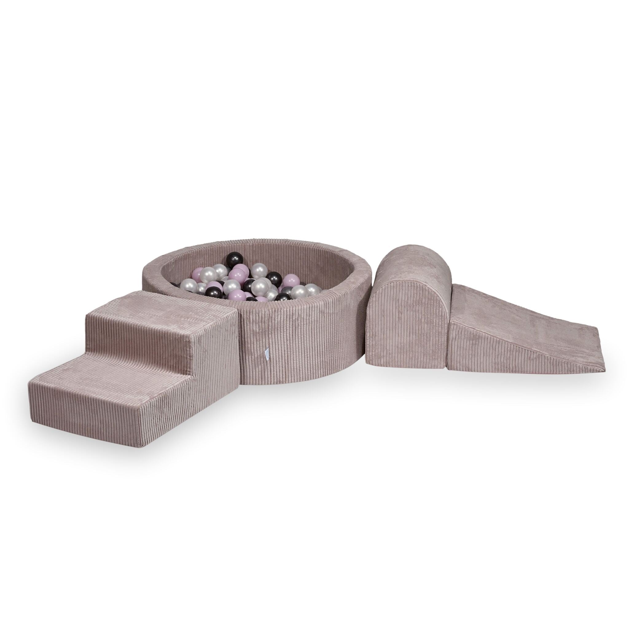 Piankowy plac zabaw z okrągłym basenem 90x30 cm sztruks jasnoróżowy + 200 piłek