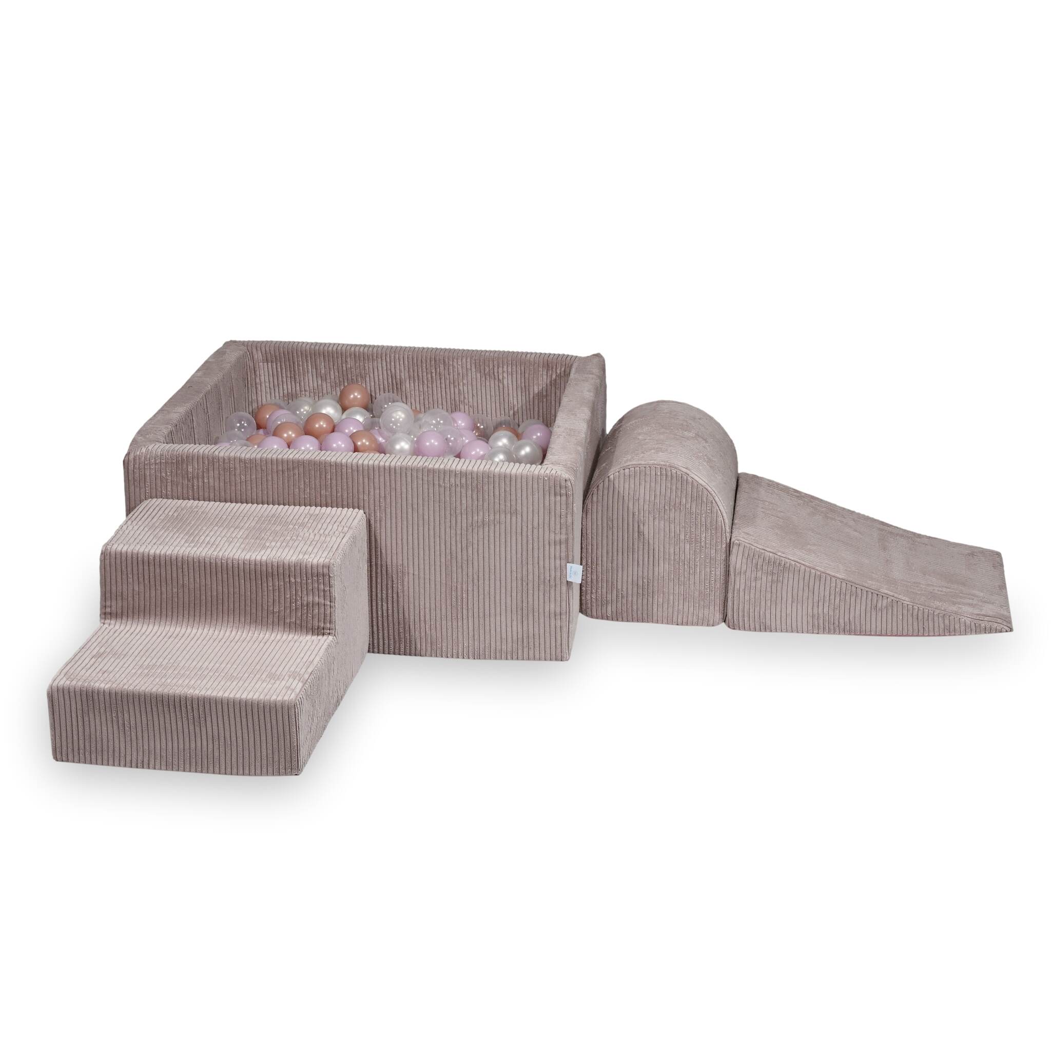 Mimii Schaumstoff-Spielset mit quadratischem Bällebad aus Cord in Hellrosa – 90 × 90 × 40 cm, mit 400 Bällen