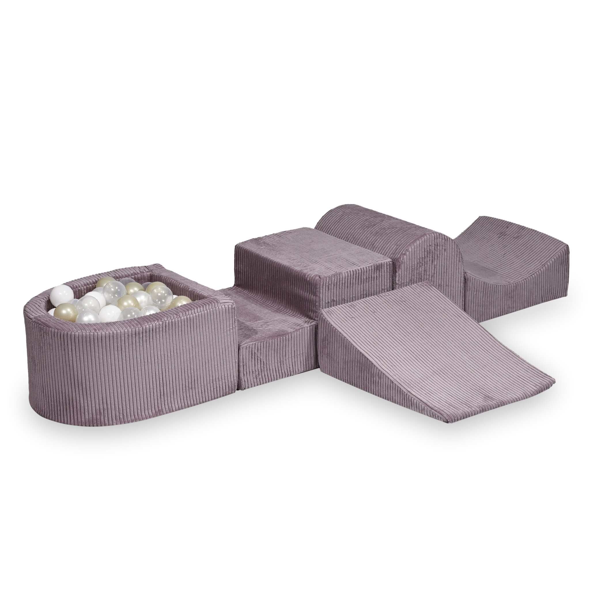Mimii Schaumstoff-Spielset mit Hügel und Mini-Bällebad aus Cord in Lavendel – mit 100 Bällen