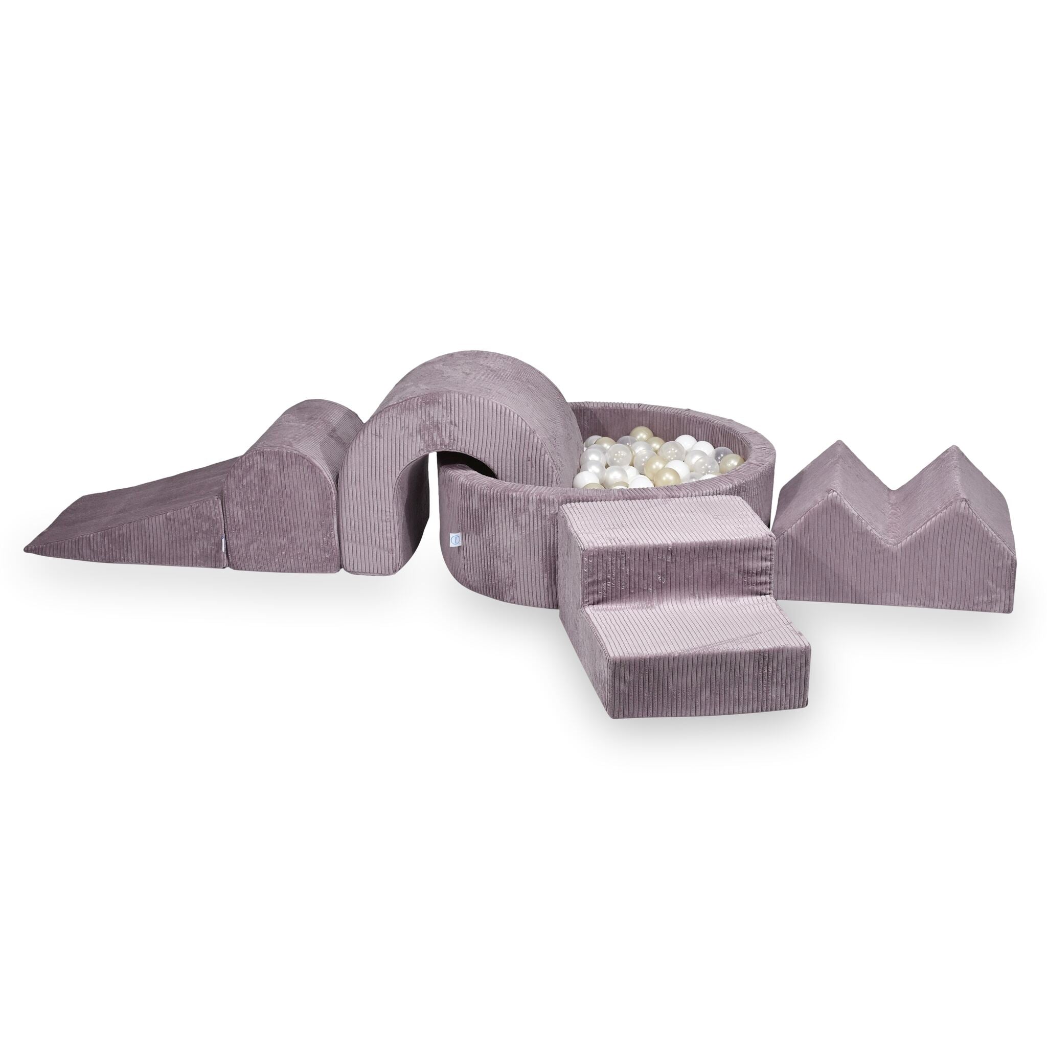 Piankowy plac zabaw z okrągłym basenem 90x30 cm sztruks lawenda + 5 elementów + 200 piłek