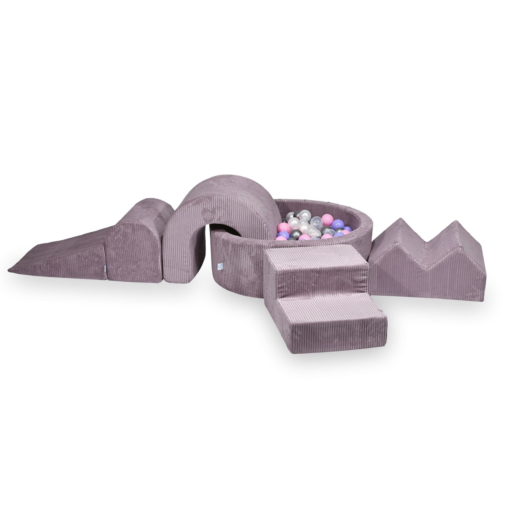 Piankowy plac zabaw z okrągłym basenem 90x30 cm sztruks lawenda + 5 elementów + 200 piłek