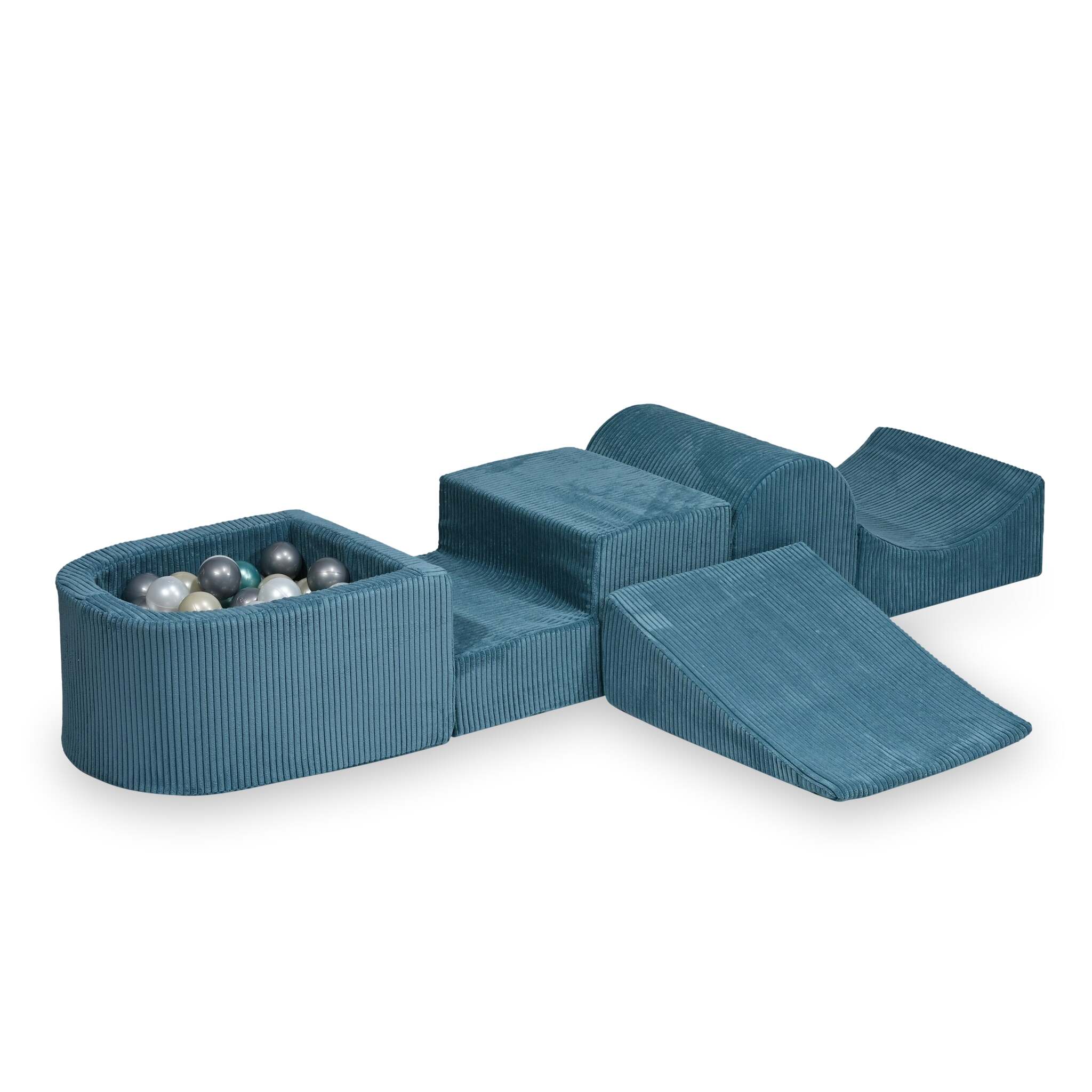 Mimii Schaumstoff-Spielset mit Hügel und Mini-Bällebad aus Cord in Blau – mit 100 Bällen