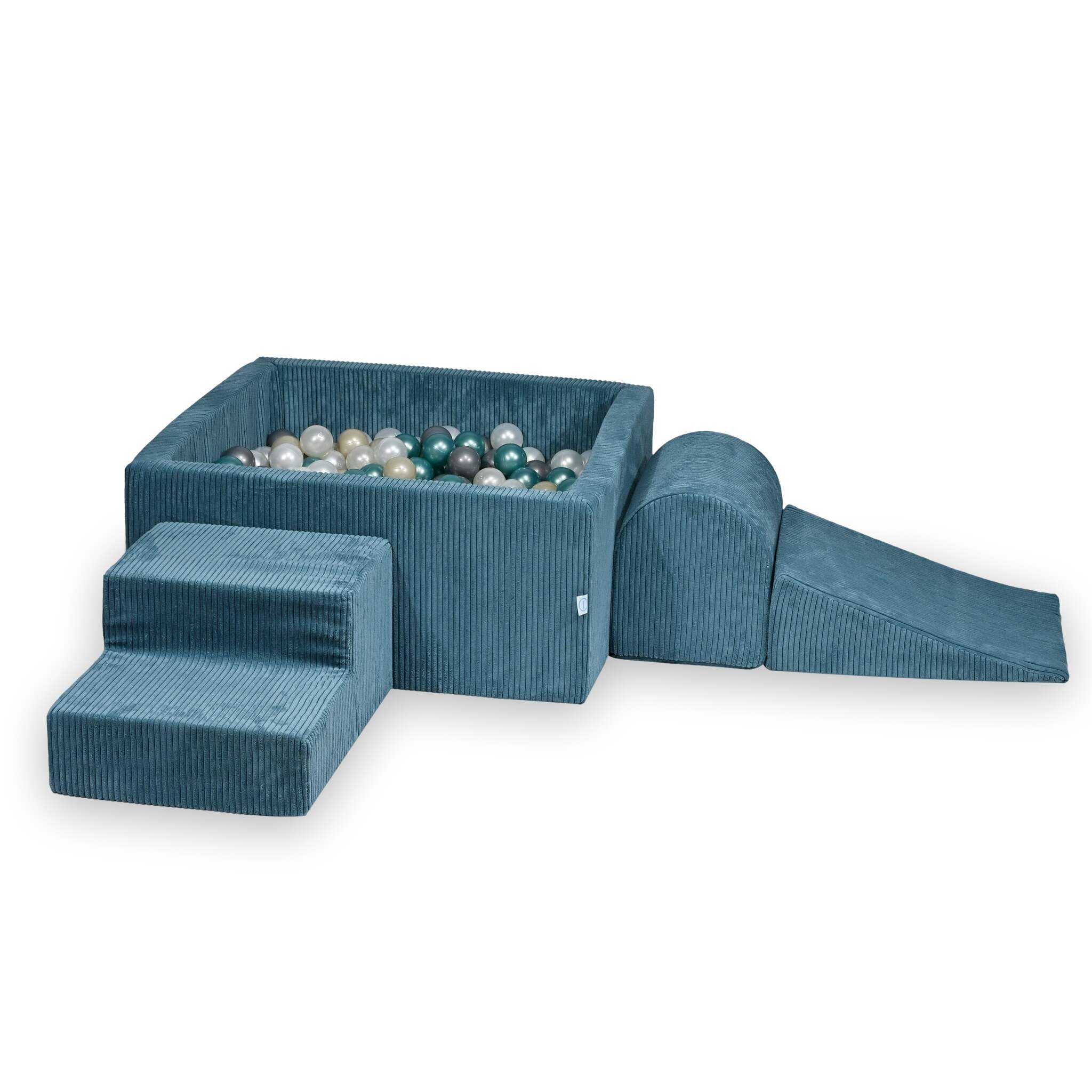 Mimii Schaumstoff-Spielset mit quadratischem Bällebad aus Cord in Blau – 90 × 90 × 40 cm, mit 400 Bällen