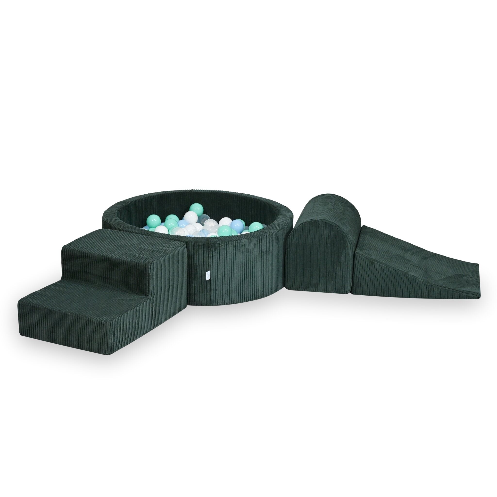 Piankowy plac zabaw z okrągłym basenem 90x30 cm sztruks zielony + 200 piłek