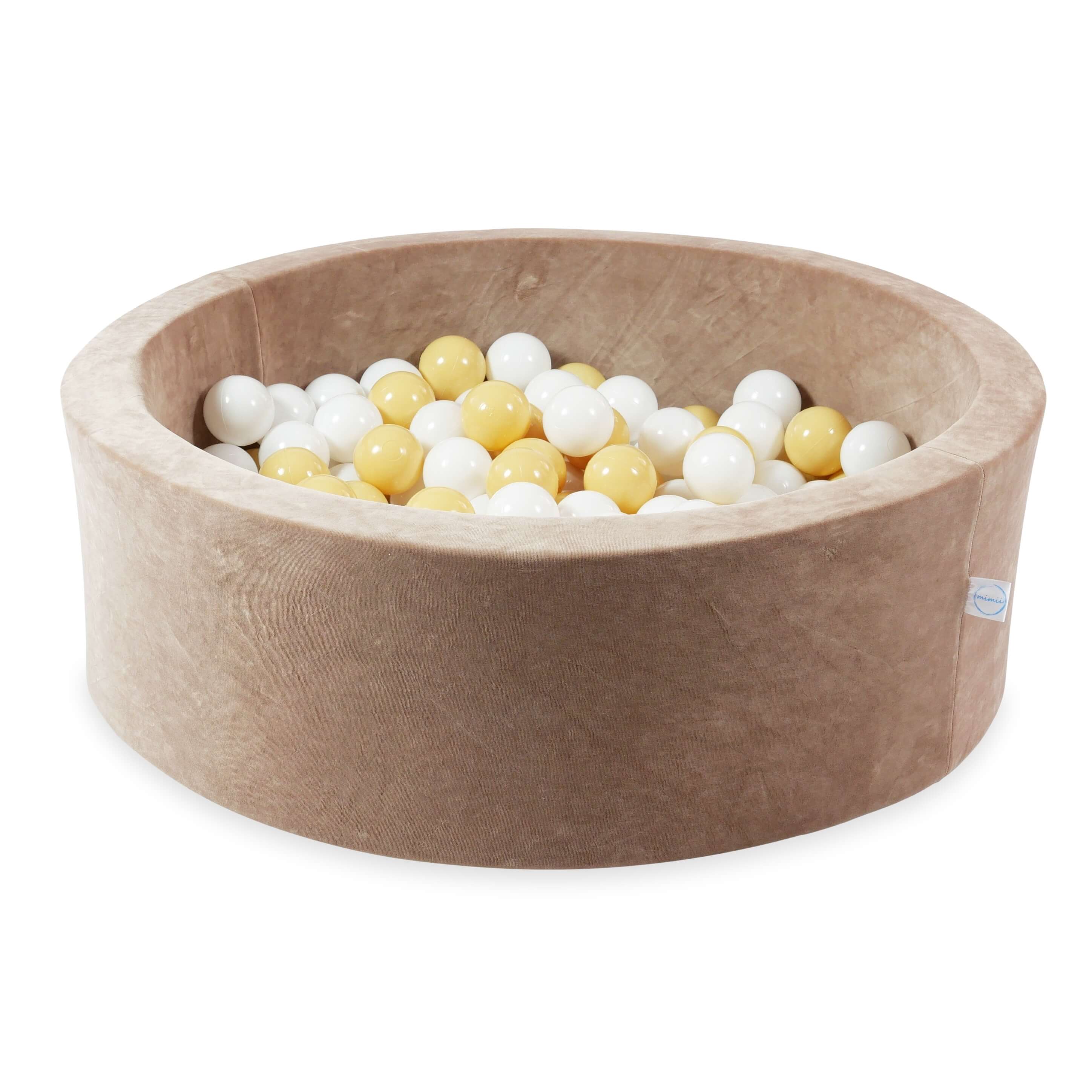 Mimii Bällebad aus Velvet Soft in Braun – rund, 90 × 30 cm, mit 200 Bällen