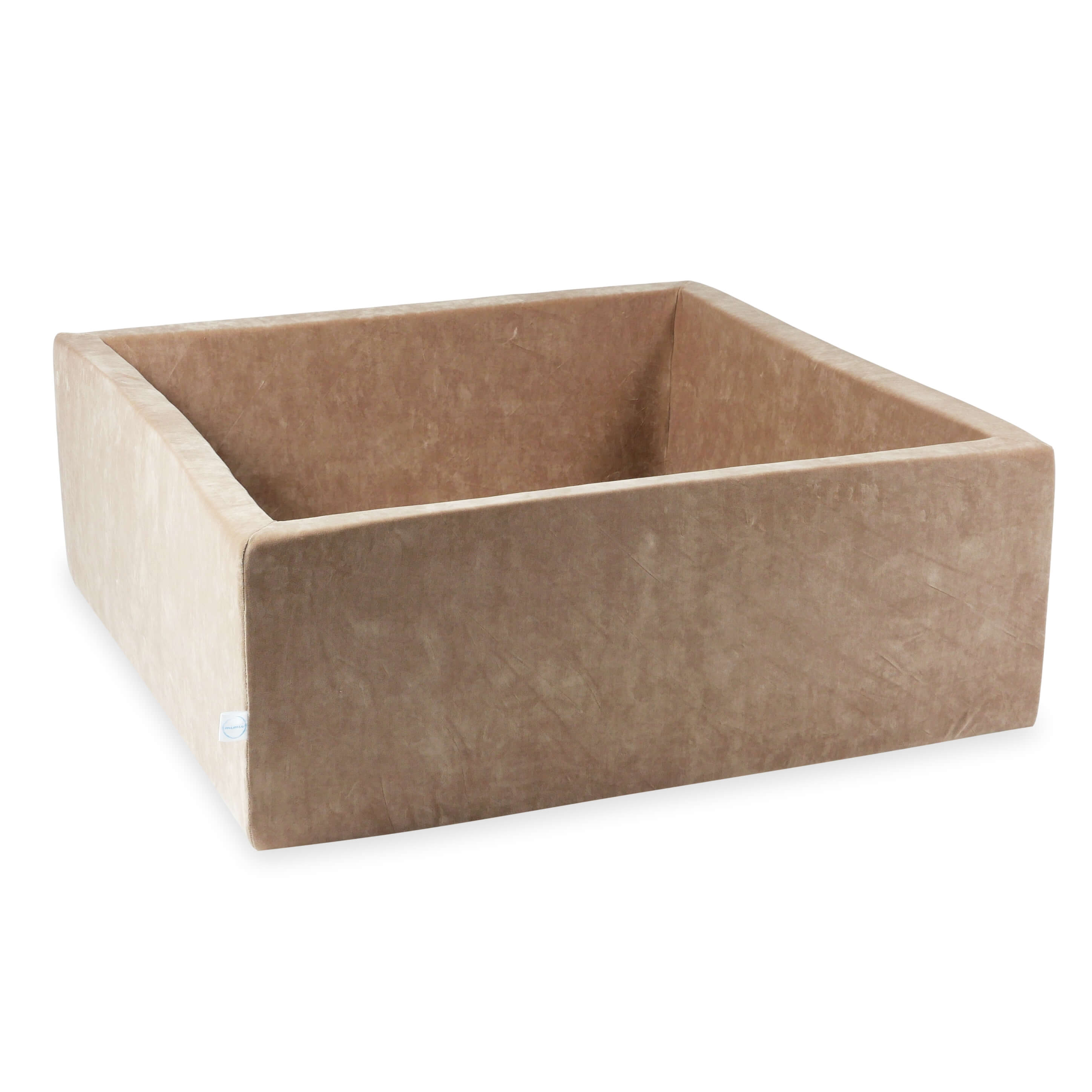 Mimii Bällebad aus Velvet Soft in Braun – quadratisch, 110 × 110 × 40 cm, ohne Bälle