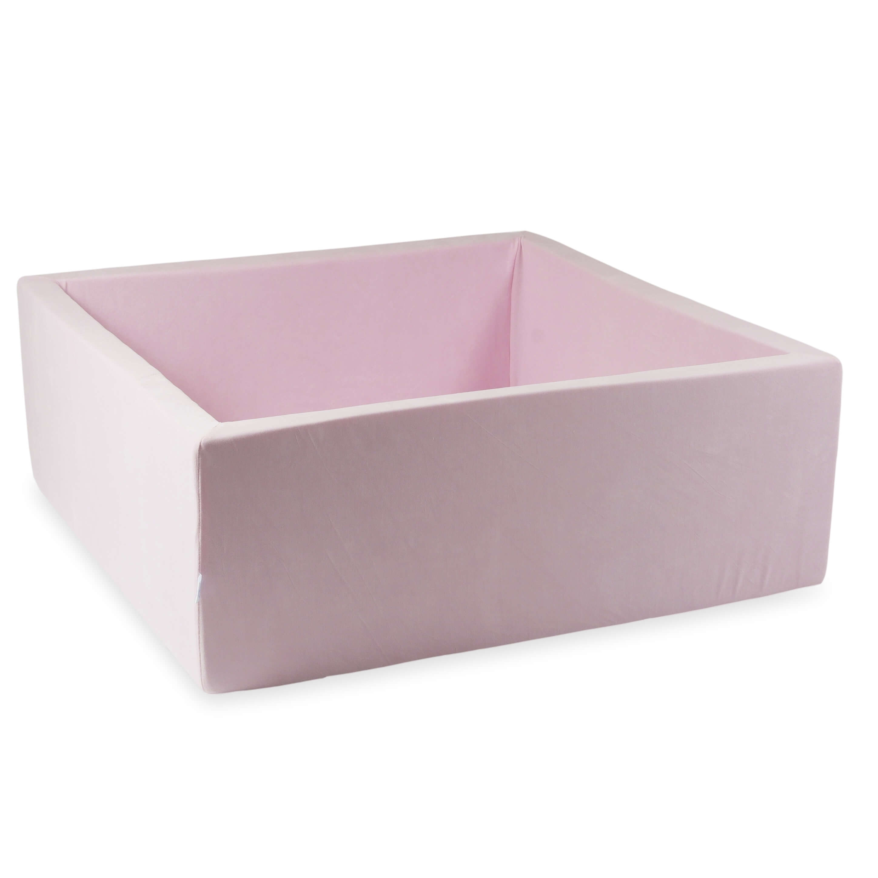 Mimii Bällebad aus Velvet Soft in Hellrosa – quadratisch, 110 × 110 × 40 cm, ohne Bälle