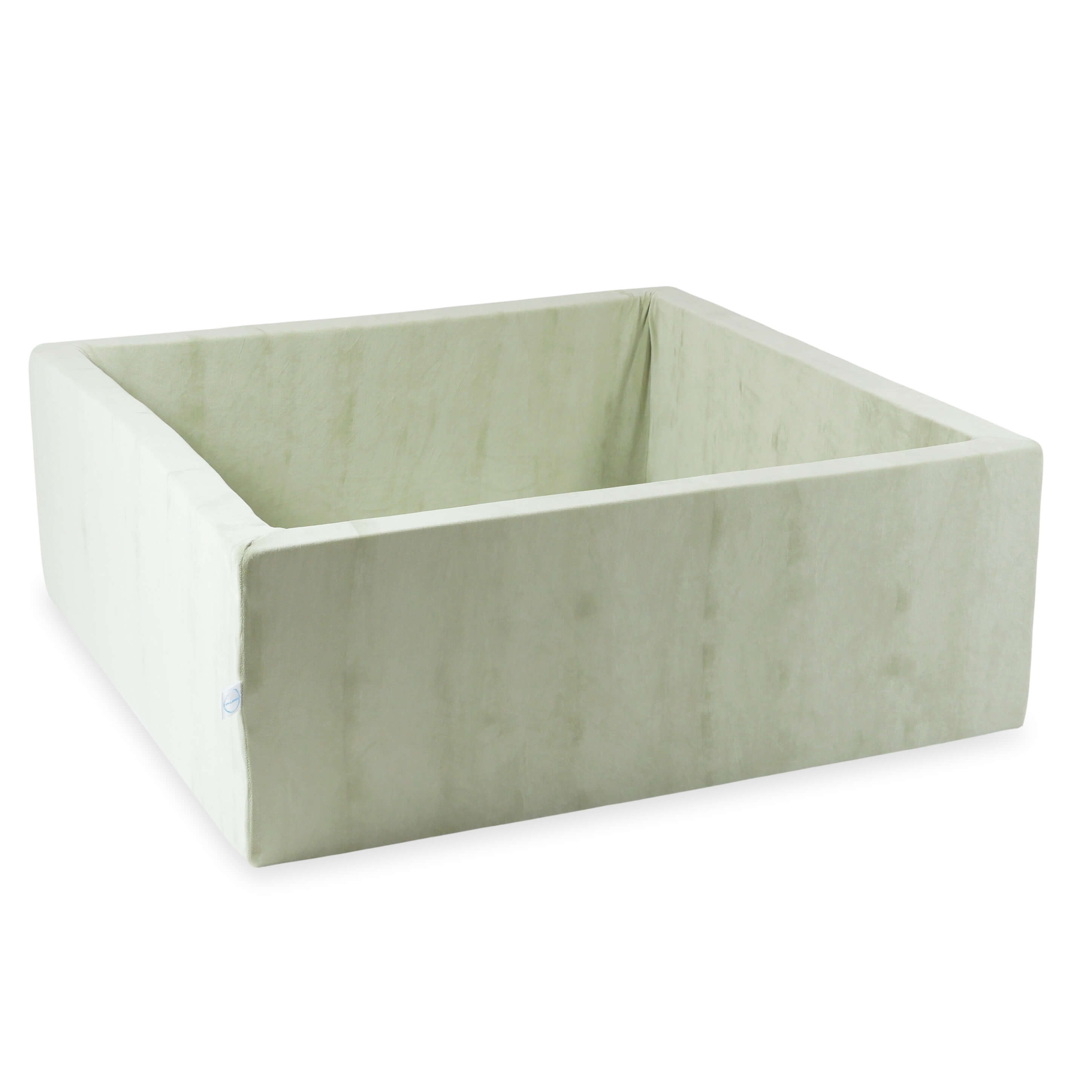Mimii Bällebad aus Velvet Soft in Pistazie – quadratisch, 110 × 110 × 40 cm, ohne Bälle