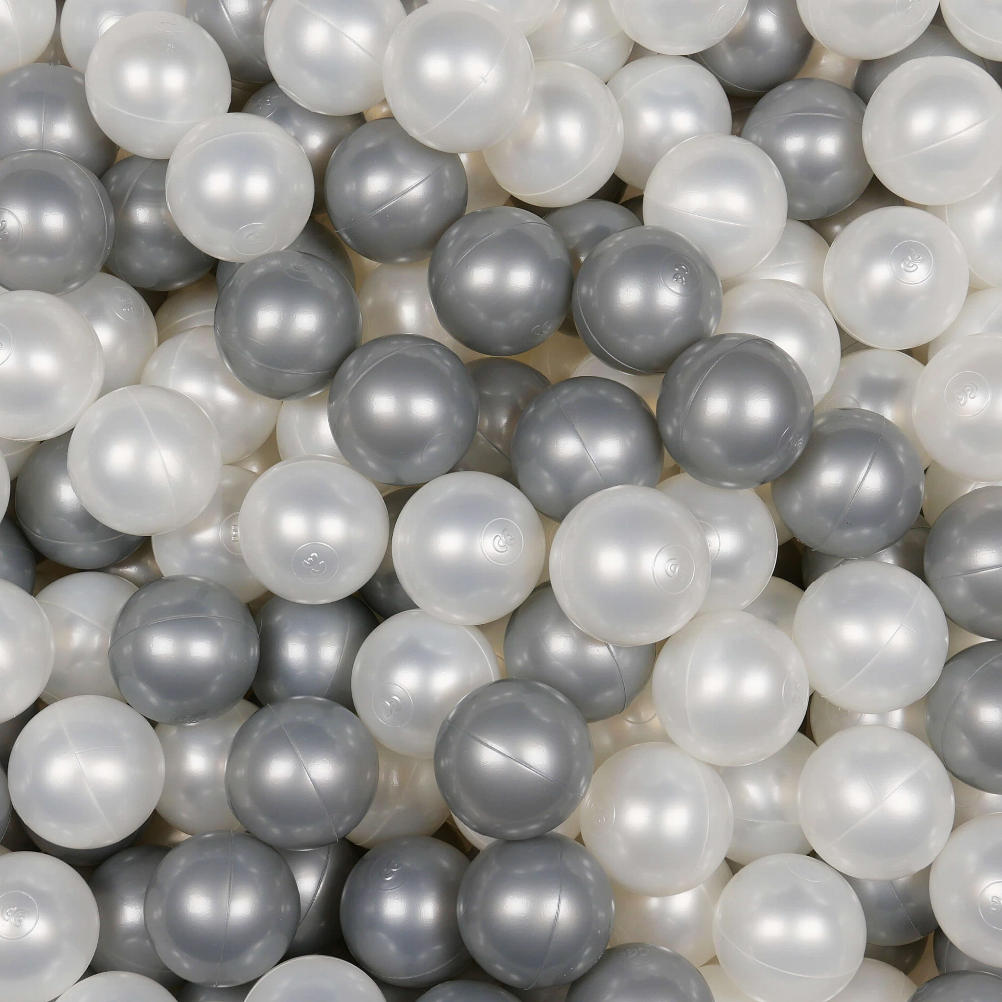 Piłeczki do suchego basenu Ø 7 cm – 150 szt. – perłowe, srebrne