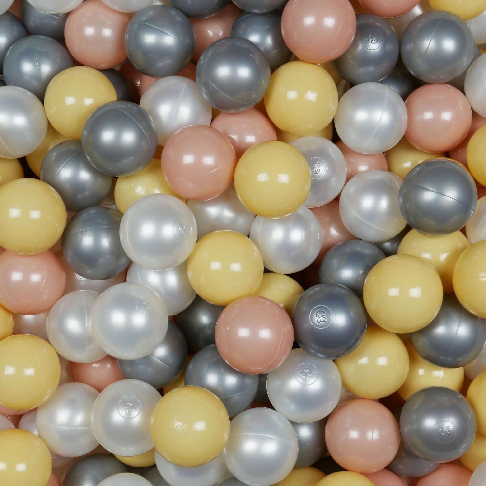 Piłeczki do suchego basenu Ø 7 cm – 500 szt. – perłowe, różowozłote, beżowe, srebrne